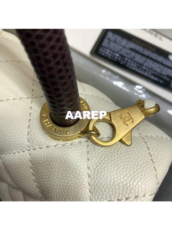 Replica Chanel Coco Grained Calfskin Flap Bag White with Lizard Handle 9