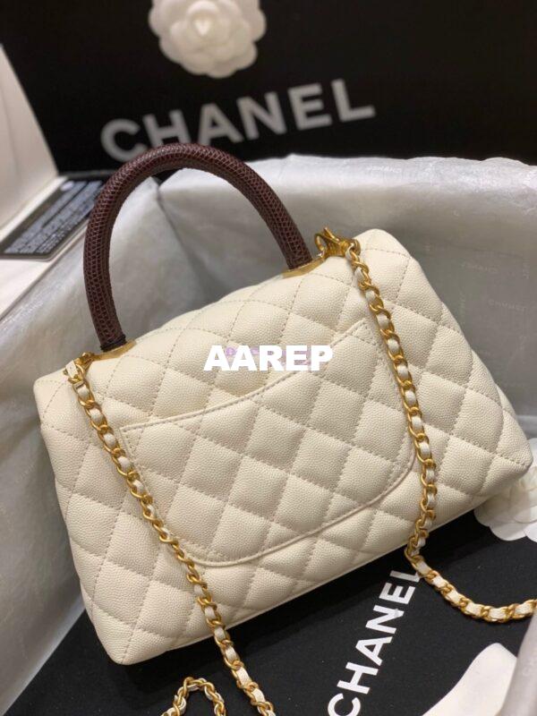 Replica Chanel Coco Grained Calfskin Flap Bag White with Lizard Handle 11