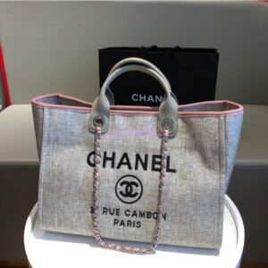 Replica Chanel A66942 Large Toile Deauville Shopping Bag in Light Pink