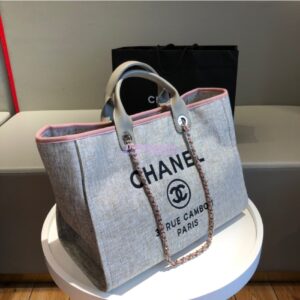 Replica Chanel A66942 Large Toile Deauville Shopping Bag in Light Pink 2