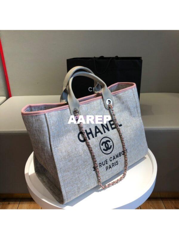 Replica Chanel A66942 Large Toile Deauville Shopping Bag in Light Pink 4