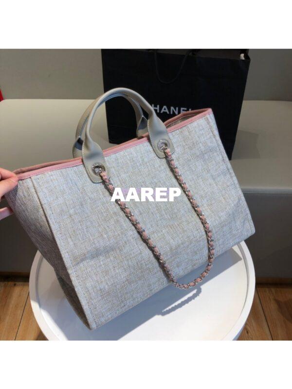 Replica Chanel A66942 Large Toile Deauville Shopping Bag in Light Pink 10