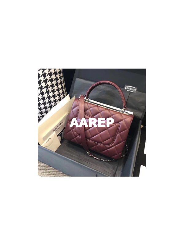 Replica Chanel Small Trendy CC A92236 wine red Flap Bag With Metal Plate 4
