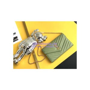 Replica YSL Saint Laurent Monogram Chain Wallet Grain De Poudre Textured Matelasse Leather Pistache