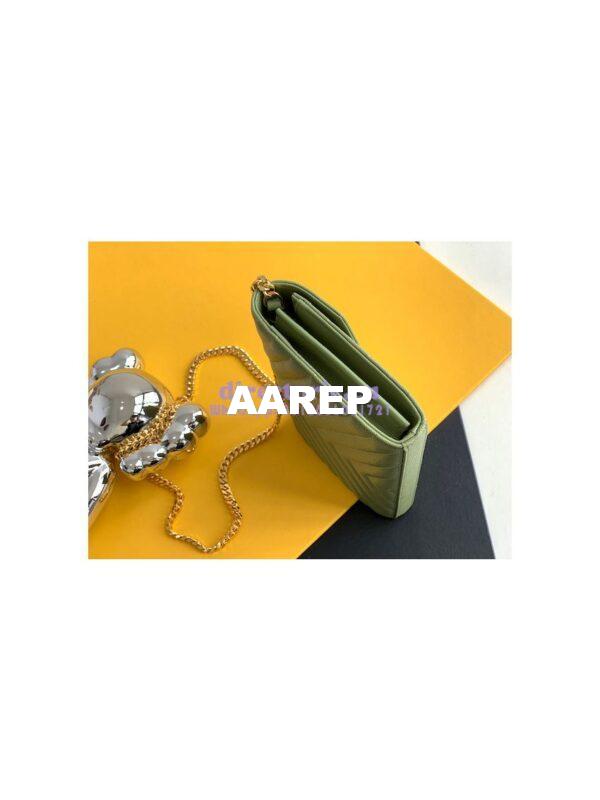 Replica YSL Saint Laurent Monogram Chain Wallet Grain De Poudre Textured Matelasse Leather Pistache 5