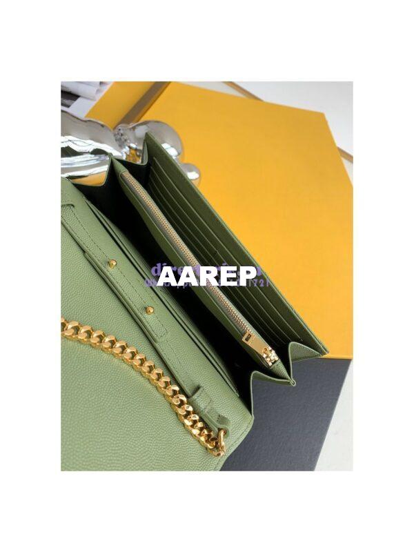 Replica YSL Saint Laurent Monogram Chain Wallet Grain De Poudre Textured Matelasse Leather Pistache 7