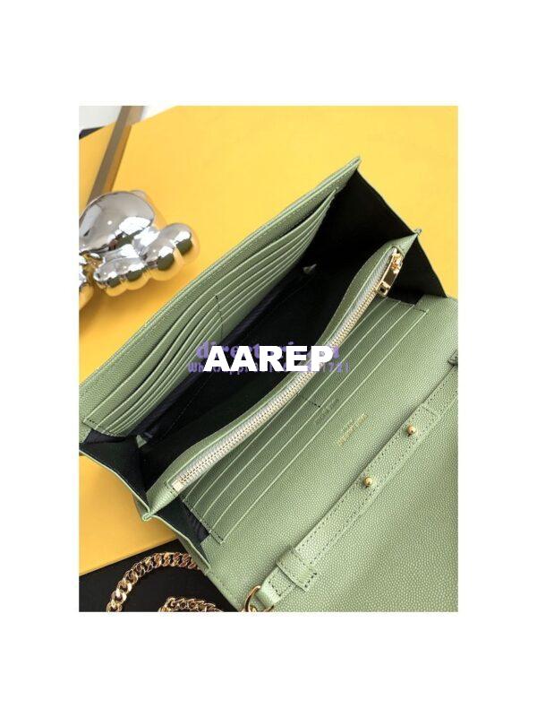 Replica YSL Saint Laurent Monogram Chain Wallet Grain De Poudre Textured Matelasse Leather Pistache 9