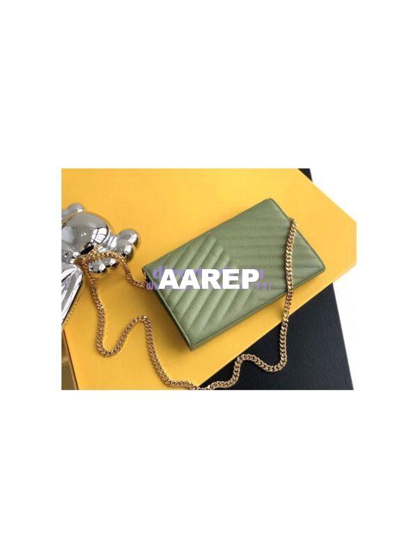 Replica YSL Saint Laurent Monogram Chain Wallet Grain De Poudre Textured Matelasse Leather Pistache 10