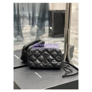 Replica Saint Laurent YSL Becky Double-Zip Pouch in Quilted Lambskin 608941 All Black