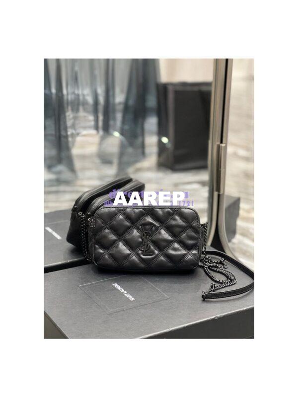 Replica Saint Laurent YSL Becky Double-Zip Pouch in Quilted Lambskin 608941 All Black 3
