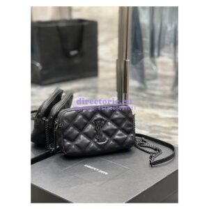 Replica Saint Laurent YSL Becky Double-Zip Pouch in Quilted Lambskin 608941 All Black 2