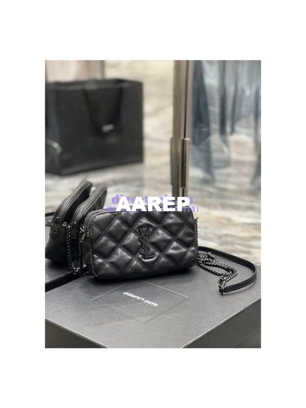 Replica Saint Laurent YSL Becky Double-Zip Pouch in Quilted Lambskin 608941 All Black 4