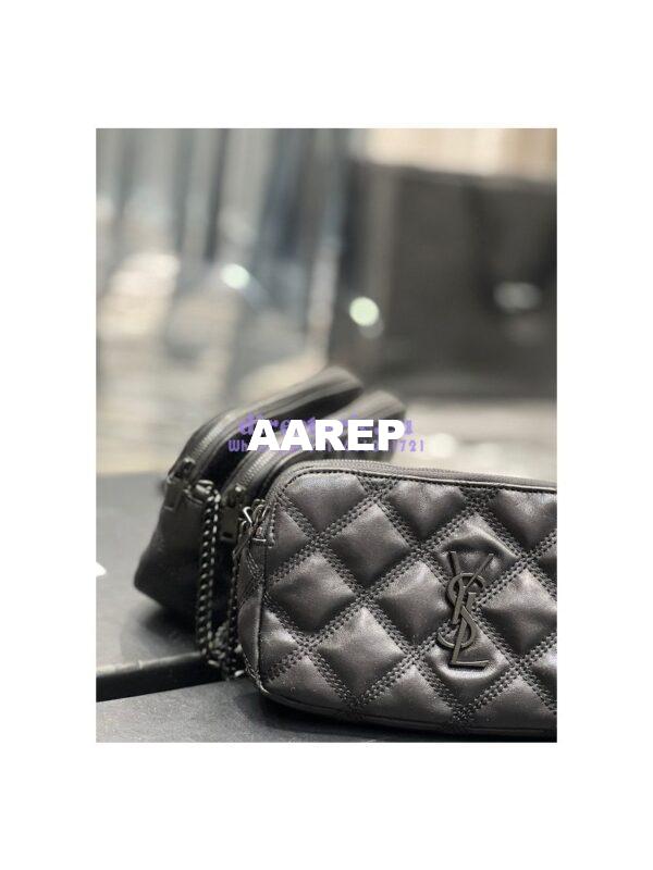 Replica Saint Laurent YSL Becky Double-Zip Pouch in Quilted Lambskin 608941 All Black 5