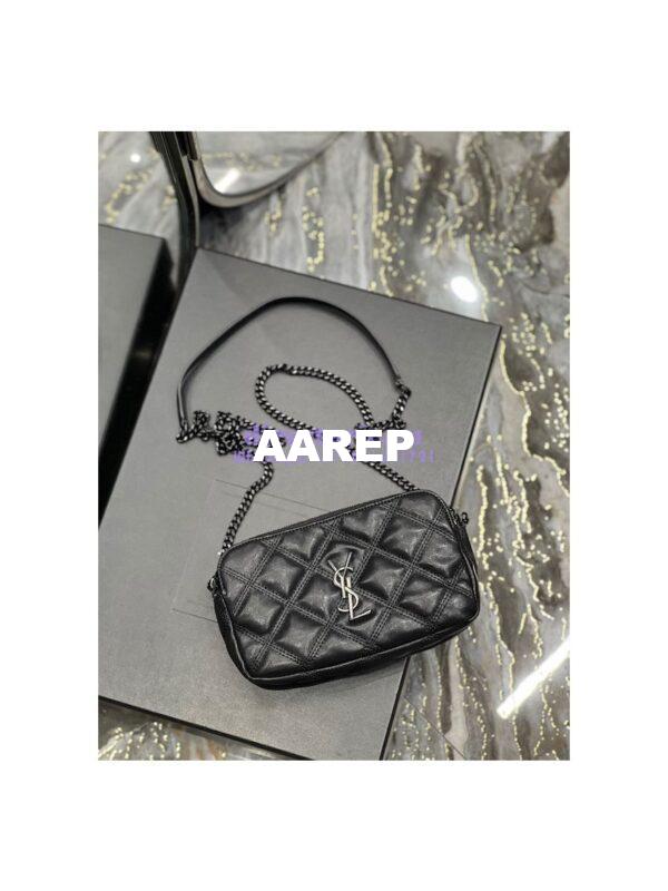 Replica Saint Laurent YSL Becky Double-Zip Pouch in Quilted Lambskin 608941 All Black 6