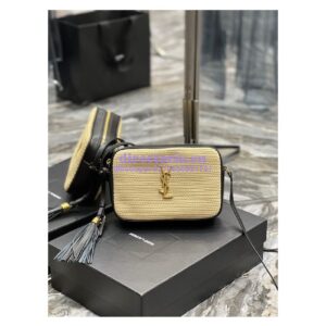 Replica YSL Saint Laurent Lou Camera Bag In Raffia And Smooth Leather 6125429 Natural