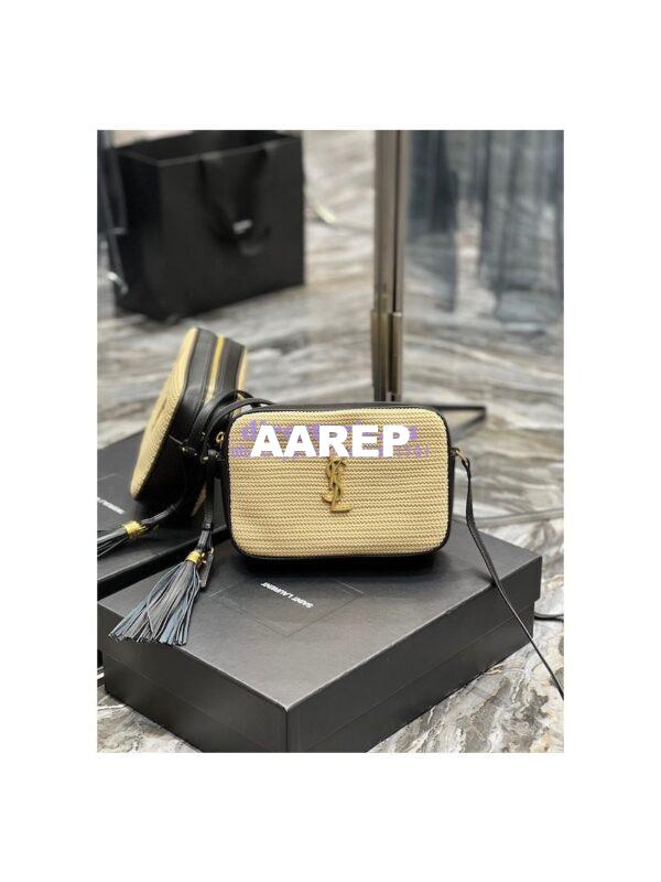 Replica YSL Saint Laurent Lou Camera Bag In Raffia And Smooth Leather 6125429 Natural