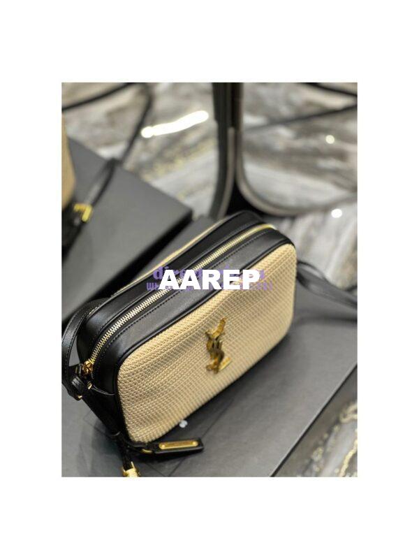 Replica YSL Saint Laurent Lou Camera Bag In Raffia And Smooth Leather 6125429 Natural 4