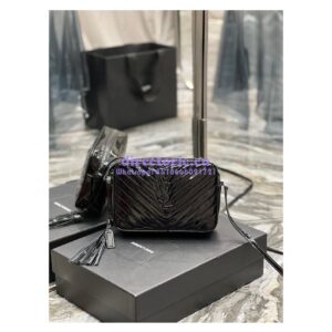 Replica YSL Saint Laurent Lou Camera Bag In Quilted Glossy Patent Leather 520534 Black