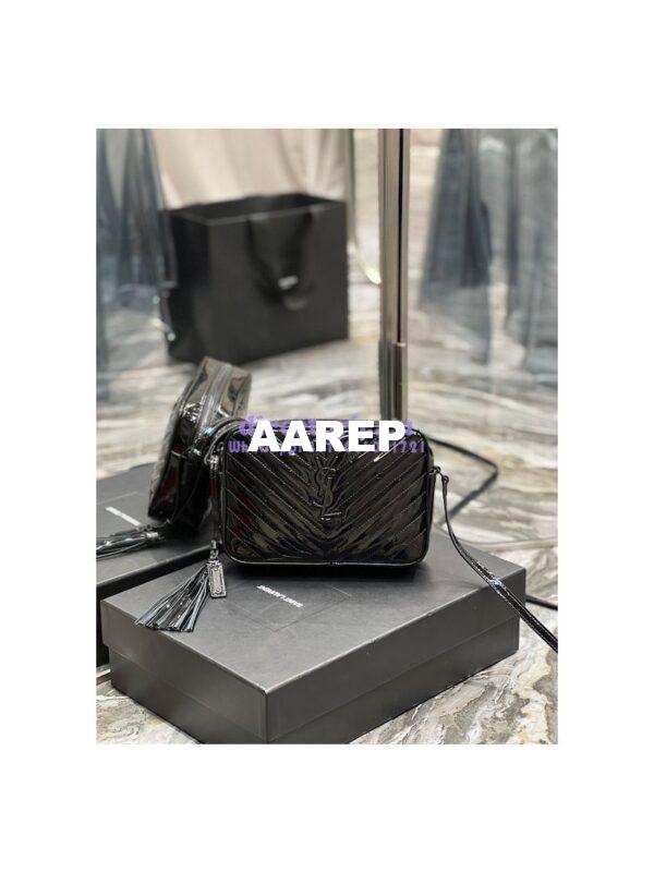 Replica YSL Saint Laurent Lou Camera Bag In Quilted Glossy Patent Leather 520534 Black 3