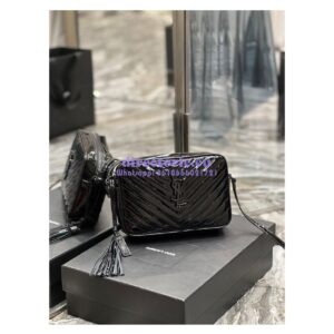 Replica YSL Saint Laurent Lou Camera Bag In Quilted Glossy Patent Leather 520534 Black 2