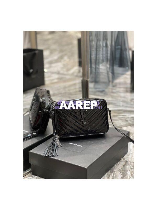 Replica YSL Saint Laurent Lou Camera Bag In Quilted Glossy Patent Leather 520534 Black 4