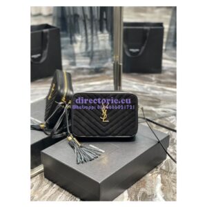 Replica YSL Saint Laurent Lou Camera Bag In Quilted Suede And Smooth Leather 520534 Black