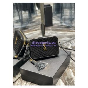 Replica YSL Saint Laurent Lou Camera Bag In Quilted Suede And Smooth Leather 520534 Black 2