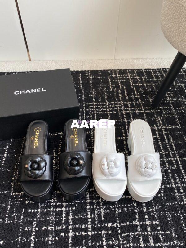 Replica Chanel Camellia Lambskin Platform Mules G45499 Black