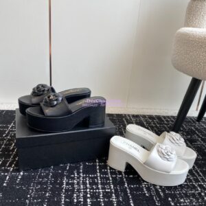 Replica Chanel Camellia Lambskin Platform Mules G45499 Black 2