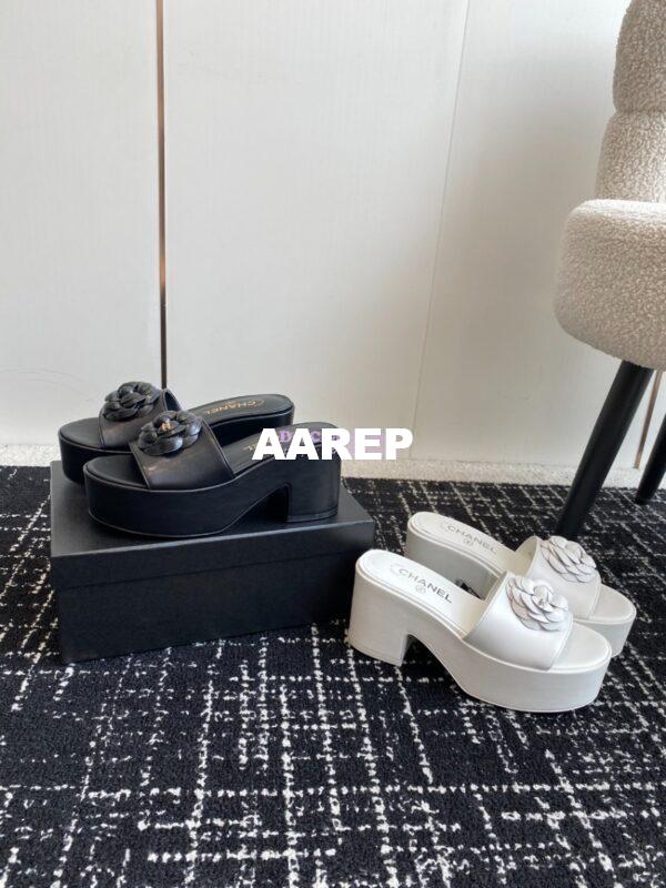 Replica Chanel Camellia Lambskin Platform Mules G45499 Black 2