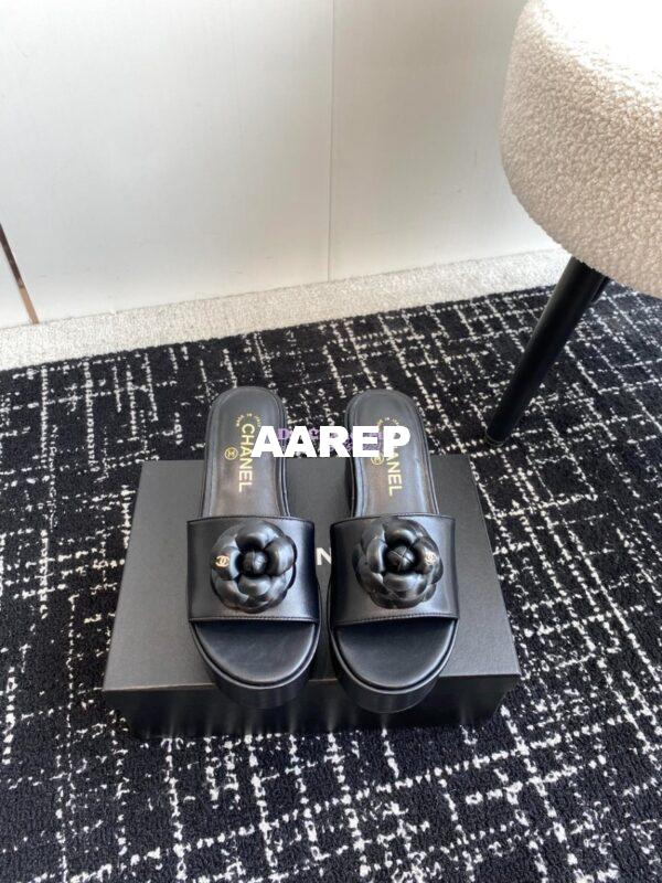 Replica Chanel Camellia Lambskin Platform Mules G45499 Black 3