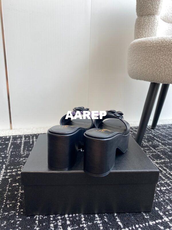 Replica Chanel Camellia Lambskin Platform Mules G45499 Black 10