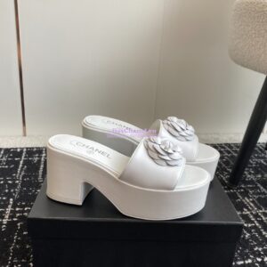 Replica Chanel Camellia Lambskin Platform Mules G45499 White 2