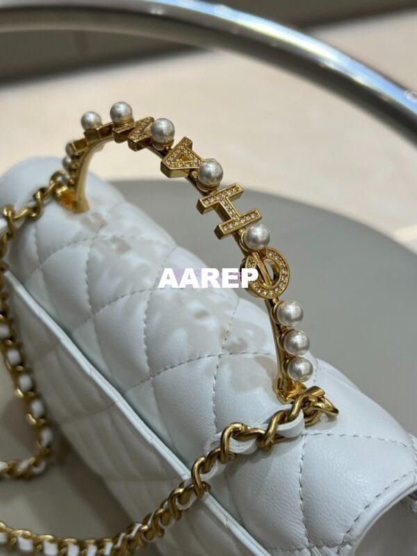 Replica Chanel Lambskin Flap Phone Holder with Chain with Imitation Pearls & Enamel AP3512 White 6