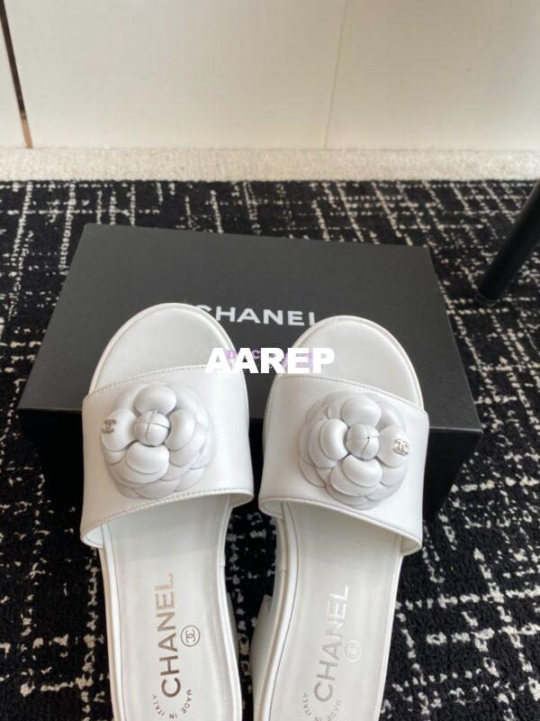 Replica Chanel Camellia Lambskin Platform Mules G45499 White 6