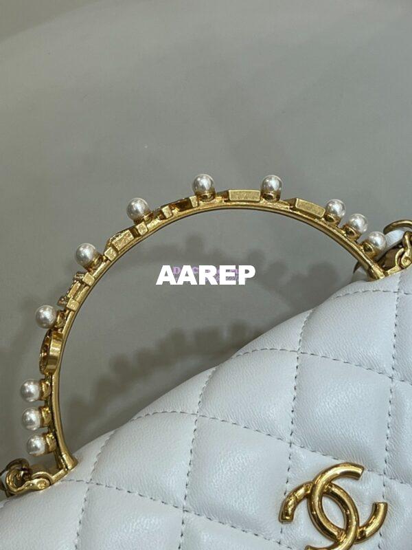 Replica Chanel Lambskin Flap Phone Holder with Chain with Imitation Pearls & Enamel AP3512 White 8