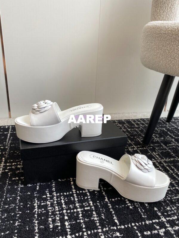 Replica Chanel Camellia Lambskin Platform Mules G45499 White 7
