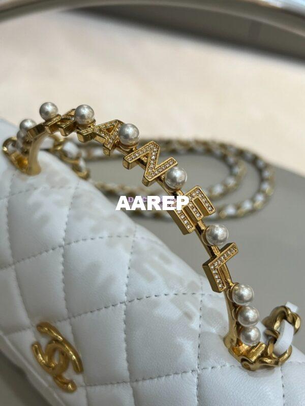 Replica Chanel Lambskin Flap Phone Holder with Chain with Imitation Pearls & Enamel AP3512 White 9