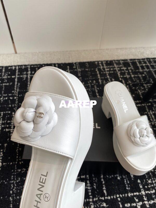 Replica Chanel Camellia Lambskin Platform Mules G45499 White 8