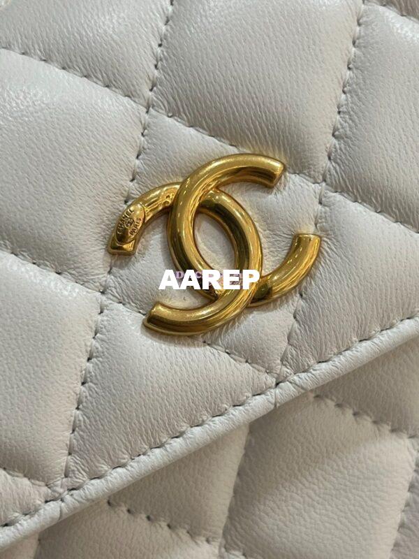 Replica Chanel Lambskin Flap Phone Holder with Chain with Imitation Pearls & Enamel AP3512 White 11