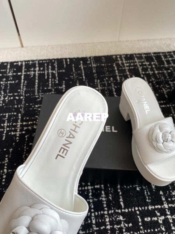 Replica Chanel Camellia Lambskin Platform Mules G45499 White 9