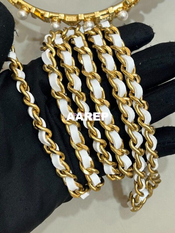 Replica Chanel Lambskin Flap Phone Holder with Chain with Imitation Pearls & Enamel AP3512 White 12