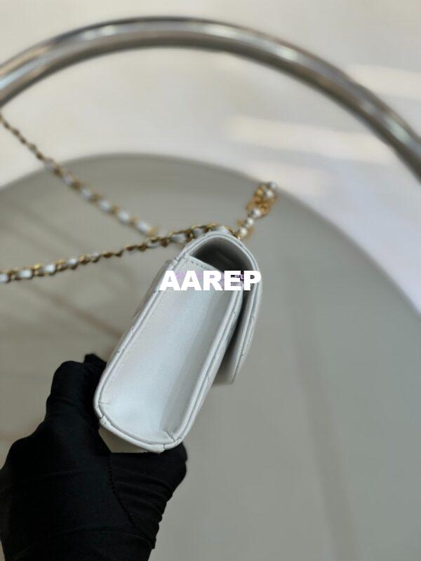 Replica Chanel Lambskin Flap Phone Holder with Chain with Imitation Pearls & Enamel AP3512 White 13