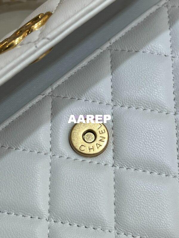 Replica Chanel Lambskin Flap Phone Holder with Chain with Imitation Pearls & Enamel AP3512 White 17