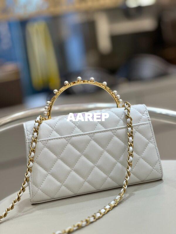 Replica Chanel Lambskin Flap Phone Holder with Chain with Imitation Pearls & Enamel AP3512 White 19
