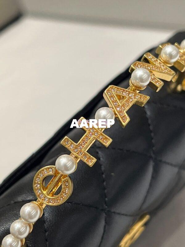 Replica Chanel Lambskin Flap Phone Holder with Chain with Imitation Pearls & Enamel AP3512 Black 8
