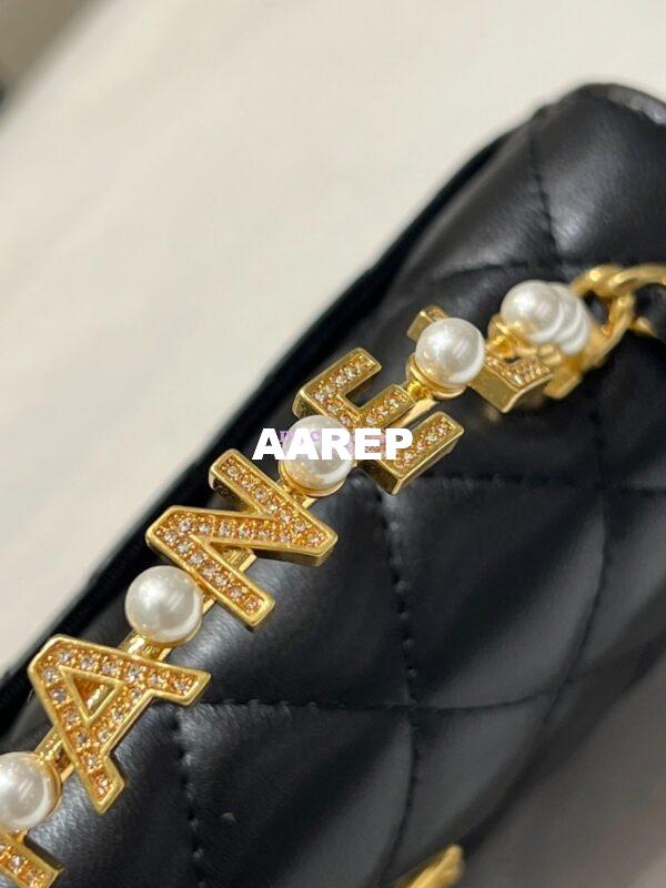Replica Chanel Lambskin Flap Phone Holder with Chain with Imitation Pearls & Enamel AP3512 Black 9