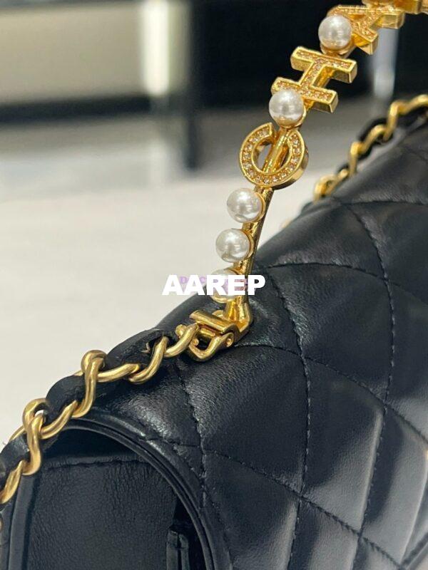 Replica Chanel Lambskin Flap Phone Holder with Chain with Imitation Pearls & Enamel AP3512 Black 10