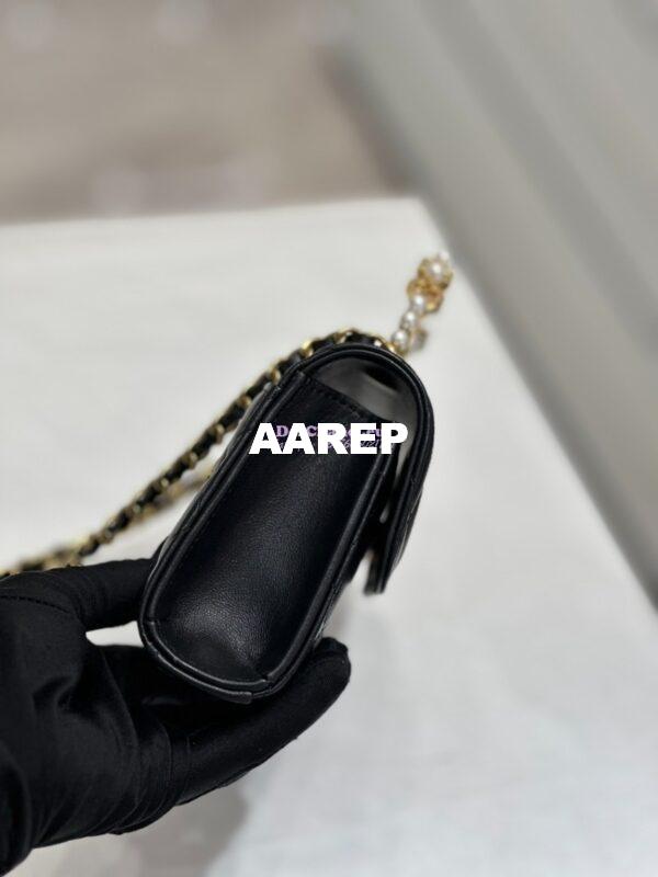 Replica Chanel Lambskin Flap Phone Holder with Chain with Imitation Pearls & Enamel AP3512 Black 11