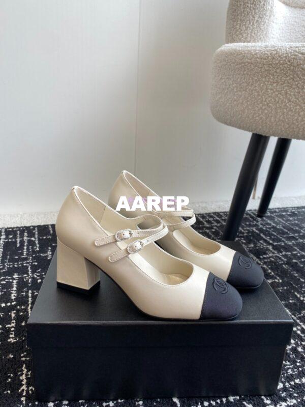 Replica Chanel 24SS Mary Janes Pumps Lambskin & Grosgrain G45696 Creme Black 5